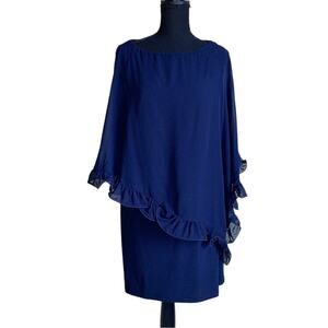 Xscape Blue Chiffon Cape Sheath Dress Women’s 12